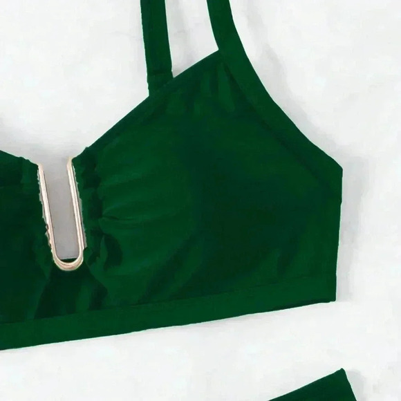 Dark Green Women's U-Shaped Ring Design Sexy Bikini Set - Picture 7 of 8